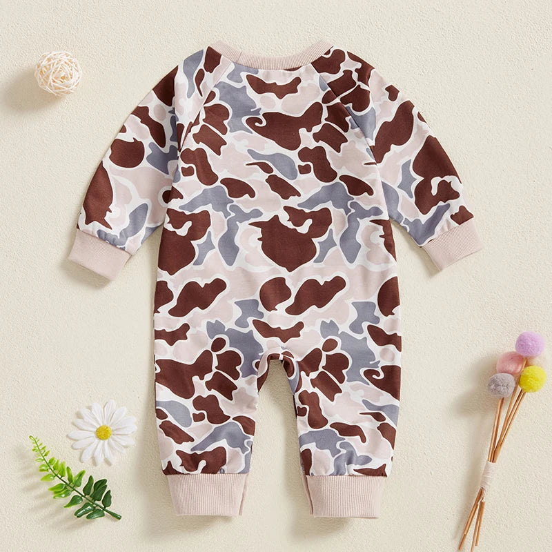 Baby Boy Camouflage Dog Reindeer Embroidered Long Sleeve Sweatshirt Jumpsuit Romper