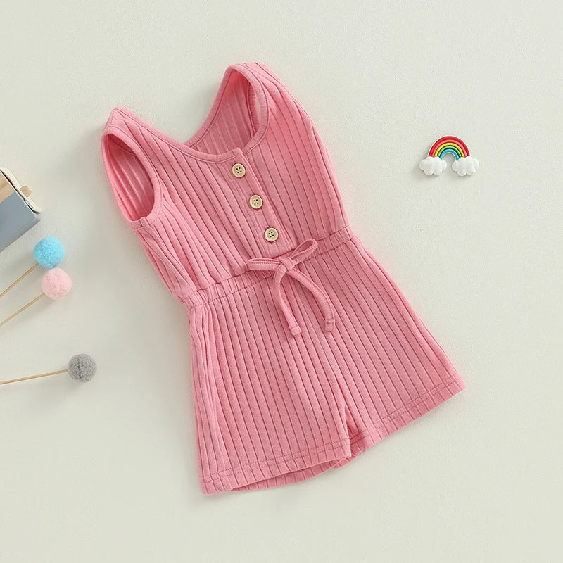 Toddler Baby Girls Boys Playsuit Solid Crew Neck Sleeveless Jumpsuits Summer Clothes Romper