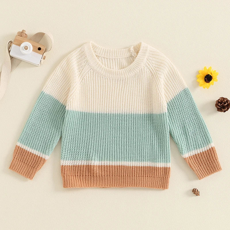Baby Boy Sweater Casual Contrast Color Warm Knitted Long Sleeve Pullover Infant Knitwear