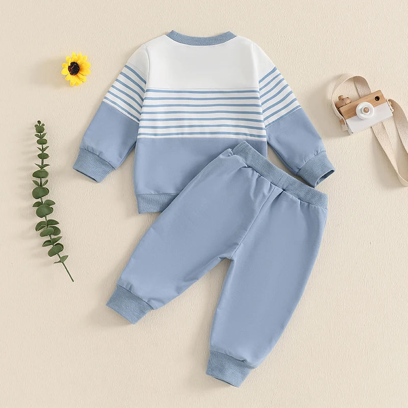 Kids Boys Outfit Long Sleeve Stripes Sweatshirt with Elastic Waist Sweatpants Fall Outfit