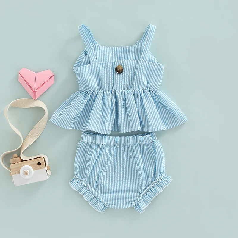 Newborn Baby Girl 2Pcs Sweet Clothing Set Striped Print Big Bow Embellished Vest Dress Top Shorts