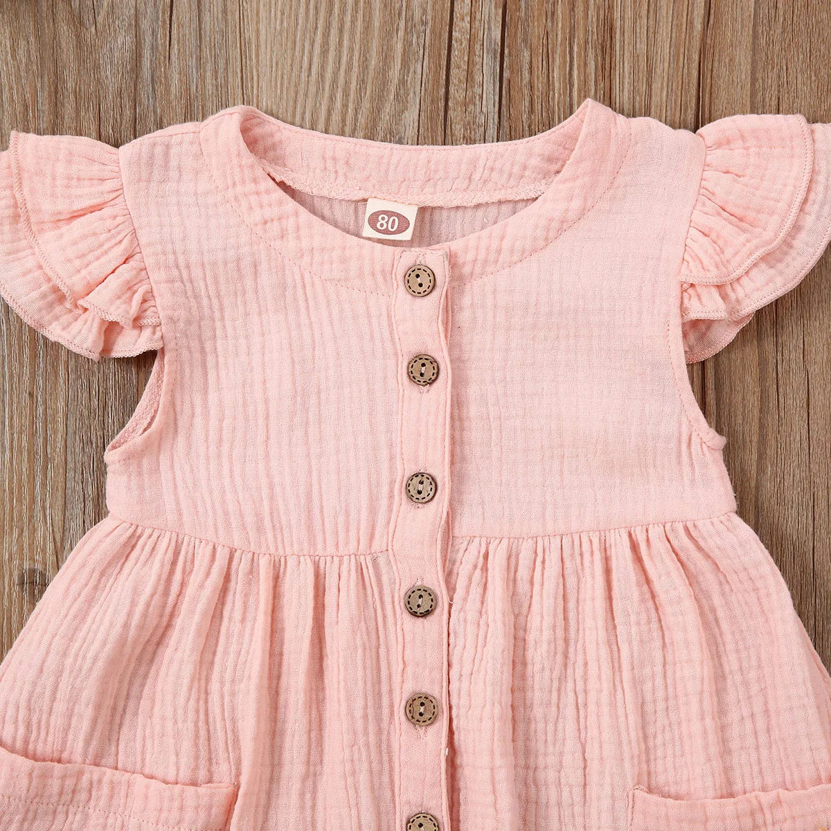 Toddler Kid Baby Girl Summer Dress Ruffles Sleeves Cotton Button Pocket Dress Sundress Clothes