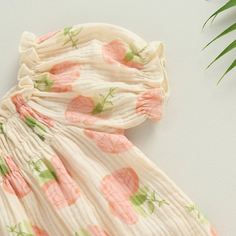Infant Baby Girls Bodysuit Flower Print Short Puff Sleeve Newborn Jumpsuits 2 Styles Summer Clothes
