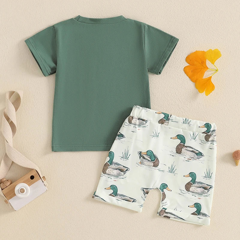Toddler Baby Boy Duck Outfit Short Sleeve T-shirts Elastic Waist Shorts Farm Clothes Summer Set