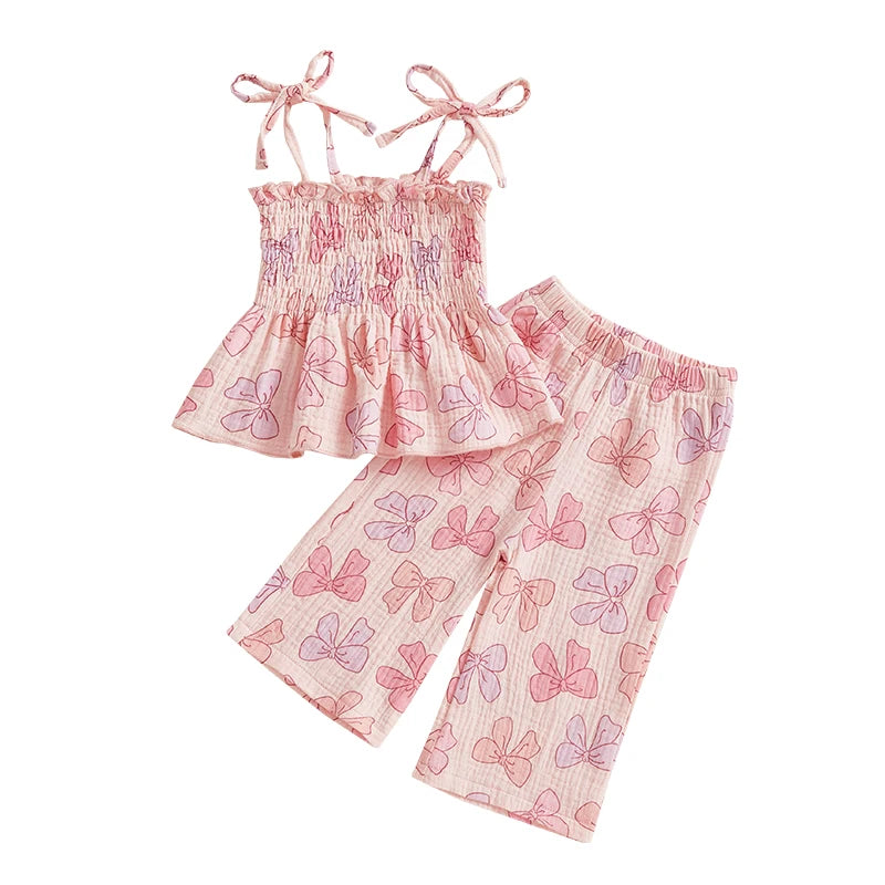Summer Toddler Kid Baby Girl Clothes Set Sleeveless Lacing Strap Camisole Elastic Waistband Pants Outfits