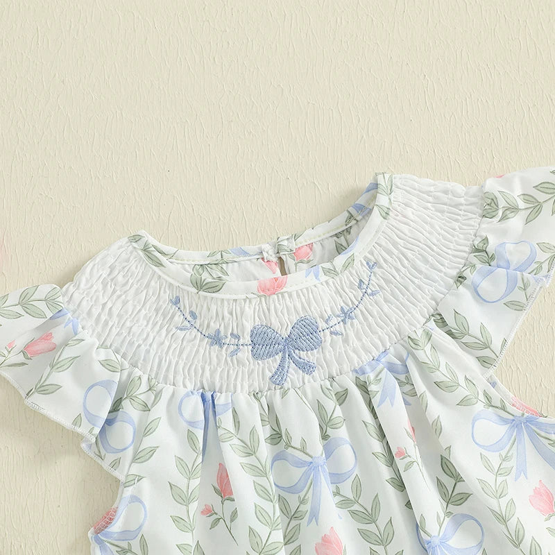 Baby Girls Romper Fly Sleeve Crew Neck Floral Print Summer Bodysuit