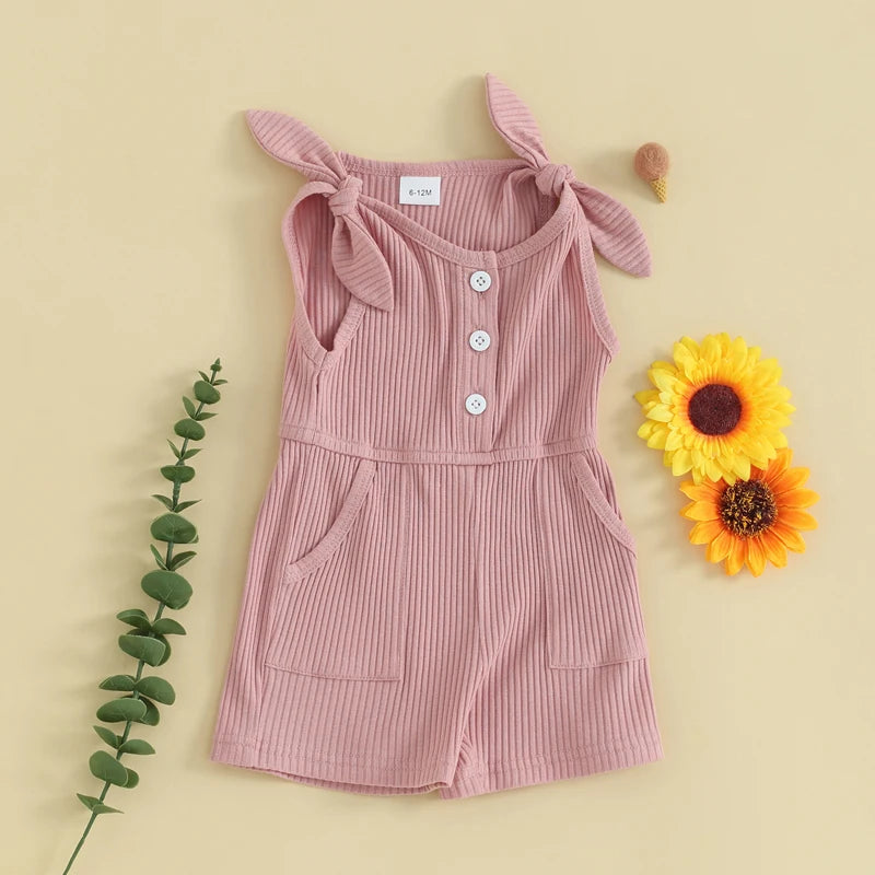 Toddler Kids Girls Rompers Shorts 4 Colors Solid Sleeveless Ribbed Knitted Jumpsuit Overalls Summer Clothes