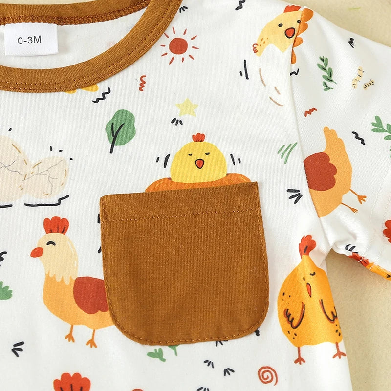 Toddler Boy Girl Summer Clothes Cute Farm Baby Chicken Outfit Set Short Sleeve Cartoon T-Shirt and Shorts