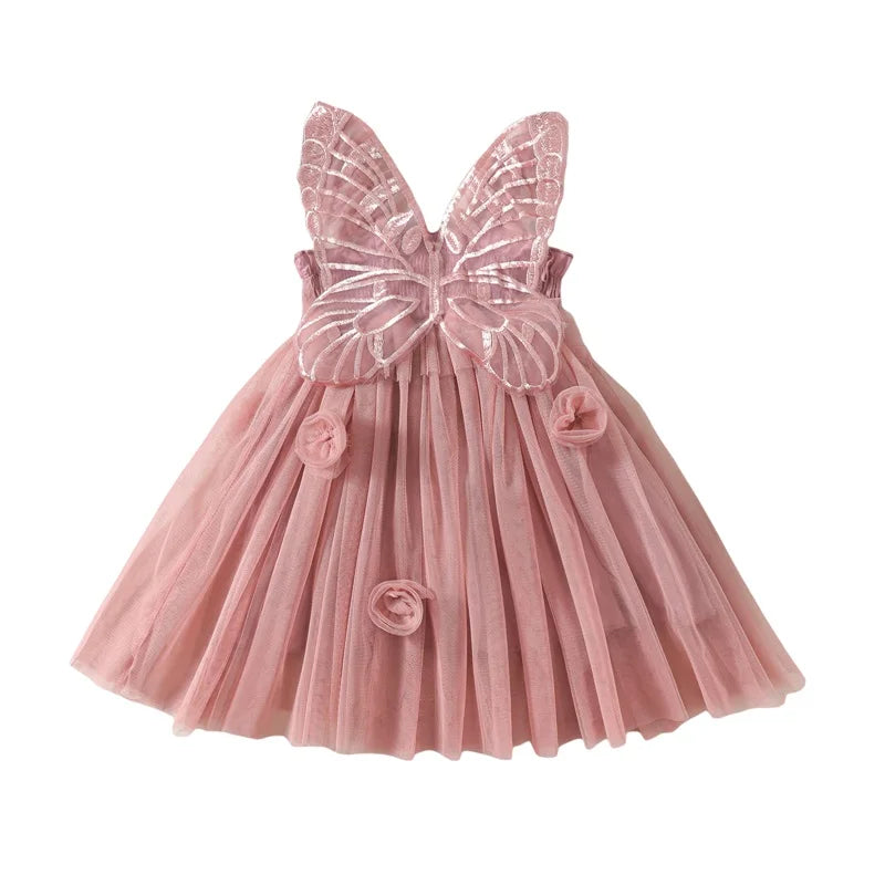 Butterfly Wings Girl Fairy Dress First Birthday Dress Flower Wedding Dress