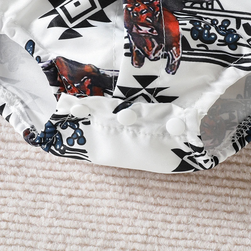Baby Boys Long Sleeve Lapel Western Cattle/Horse Print Button Romper