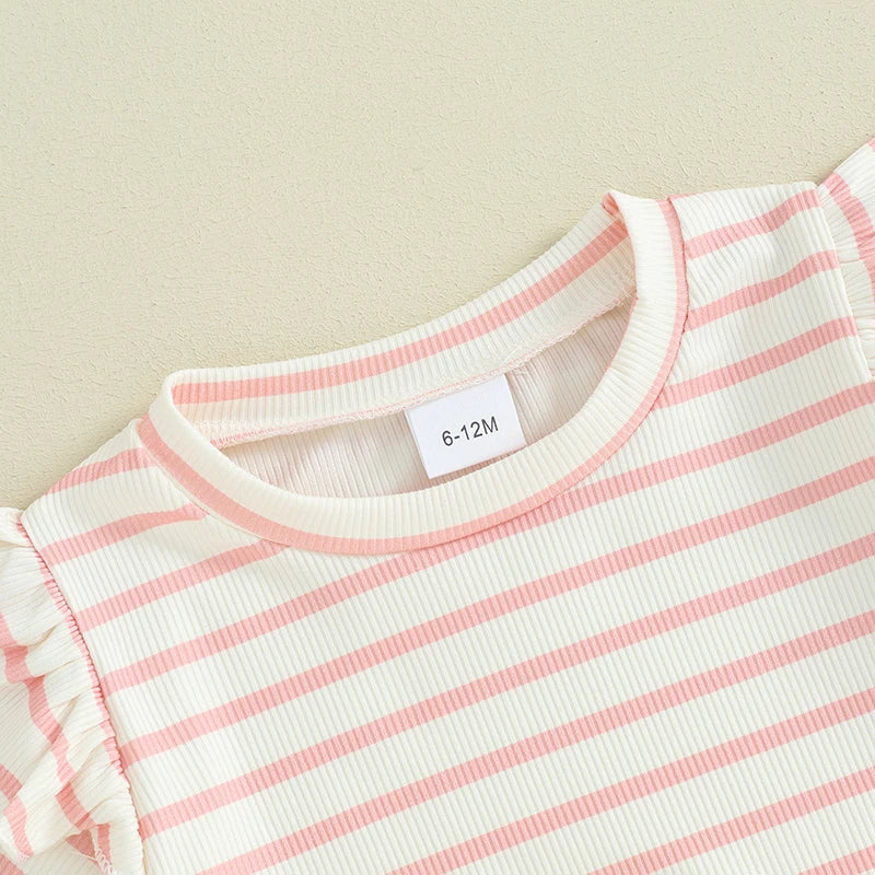 Toddler Baby Girl Summer Outfit Waffle Knit Frilly Short Sleeve T-Shirt Shorts Set 2Pcs Clothes Set