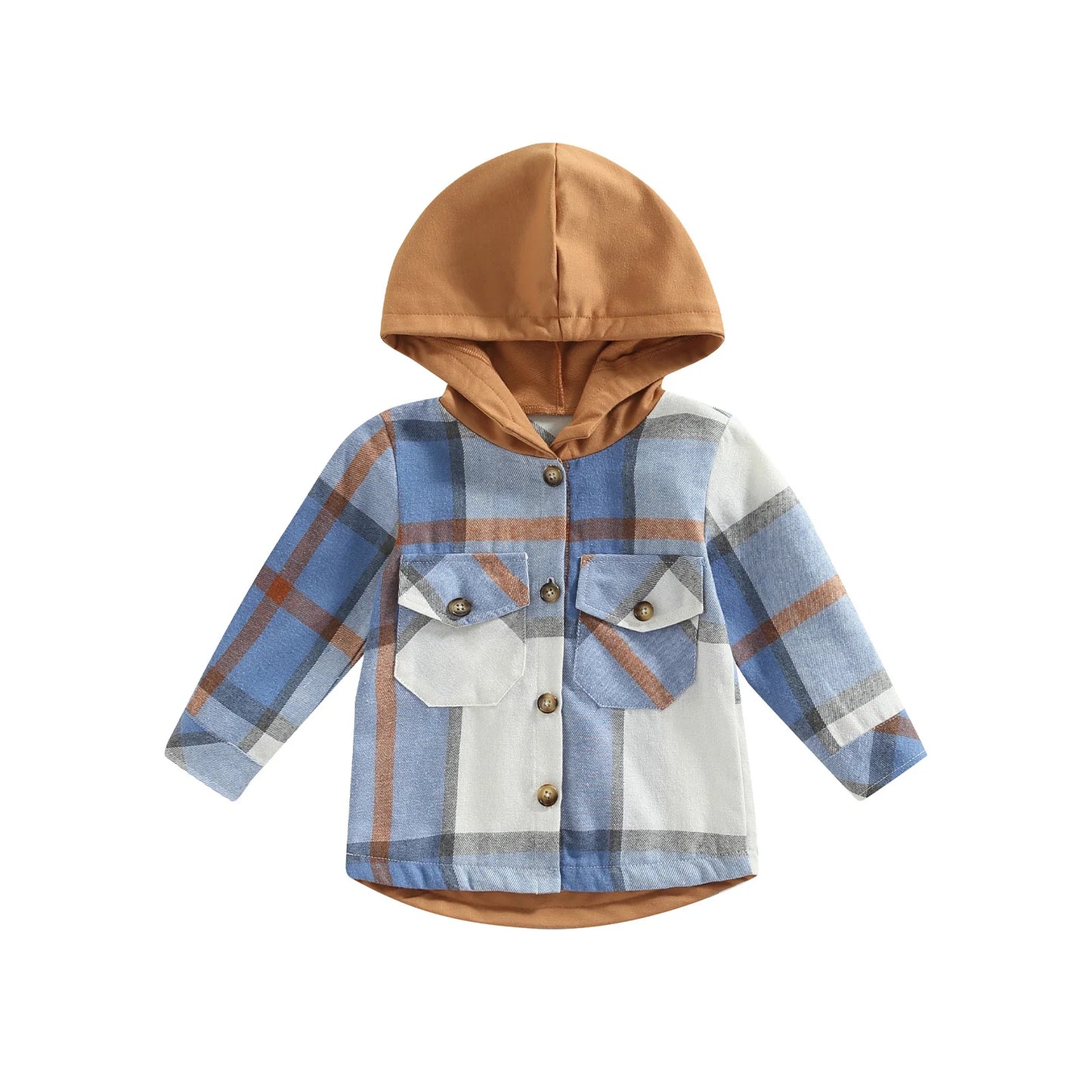 Little Boys Plaid Long Sleeve Hooded Shirt Coat 2 Colors