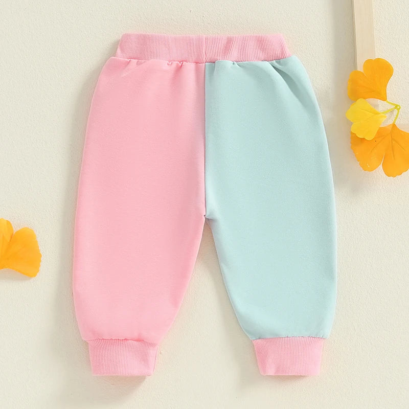 Little Kids Contrast Color Pants Pocket Drawstring Elastic Waistband Fall Long Trousers