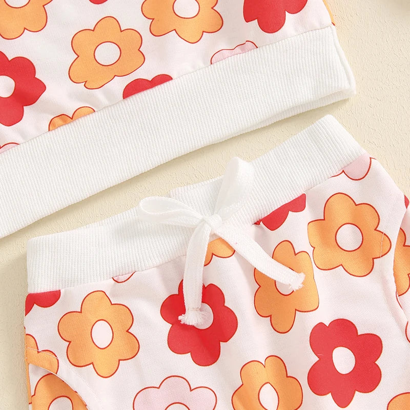 Toddler Girl Fall Outfits Floral Print Crew Neck Long Sleeve Sweatshirts and Long Pants 2Pcs Clothes Set