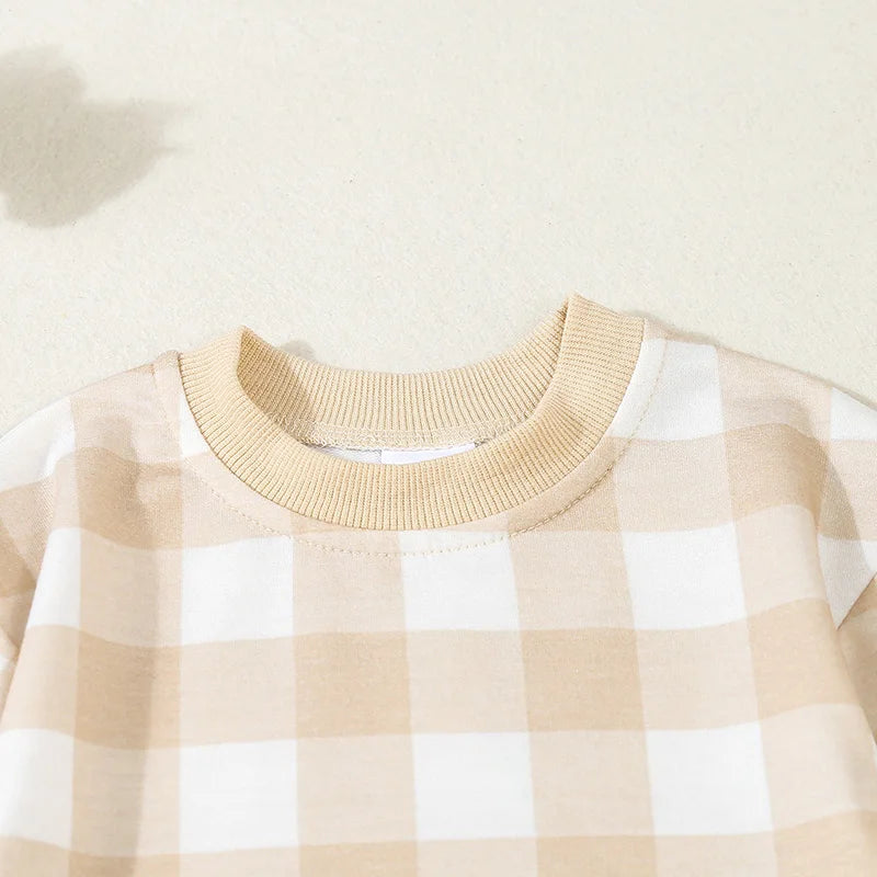 Baby Boys Sweatshirt Romper Plaid Long Sleeve Bodysuit Jumpsuit