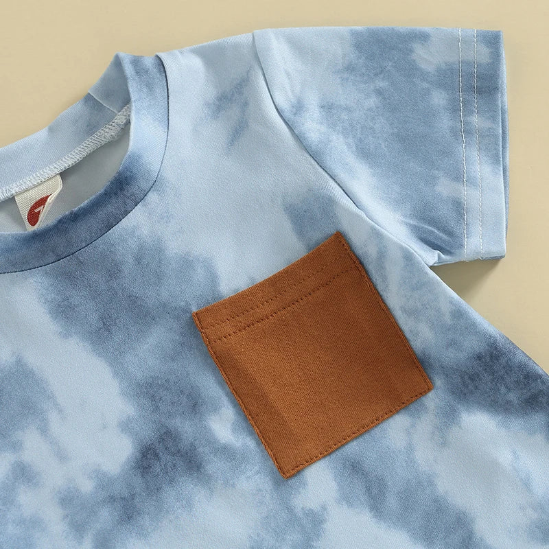 Baby Boys 2Pcs Summer Shorts Set Tie-dye Print Short Sleeve Crew Neck T-shirt Shorts Outfit