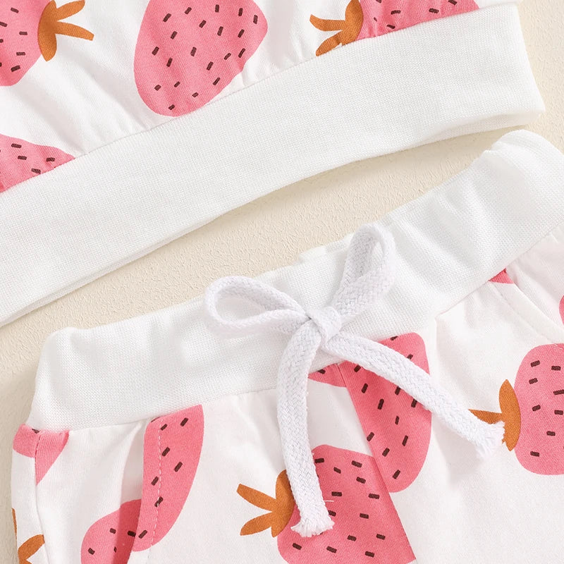 Toddler Girls Fall Outfits Strawberry Print Long Sleeve Sweatshirt and Elastic Sweatpants Set Baby Clothes
