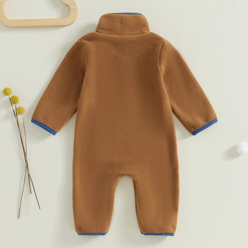 Baby Boys Fleece Long Sleeve Plush Zip Up Romper With Pockets