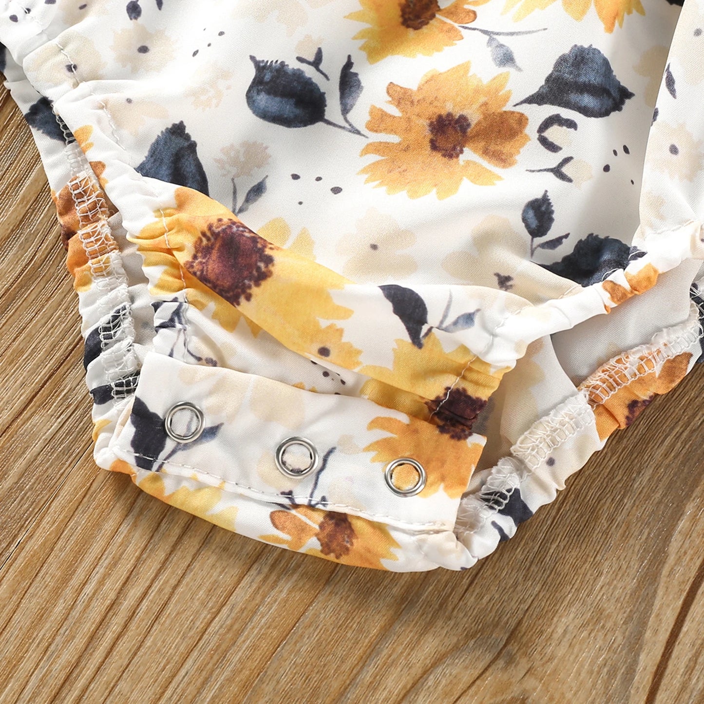 Newborn Baby Girl 2Pcs Summer Fashion Clothing Yellow Sunflower Bodysuit Denim Flared Pants