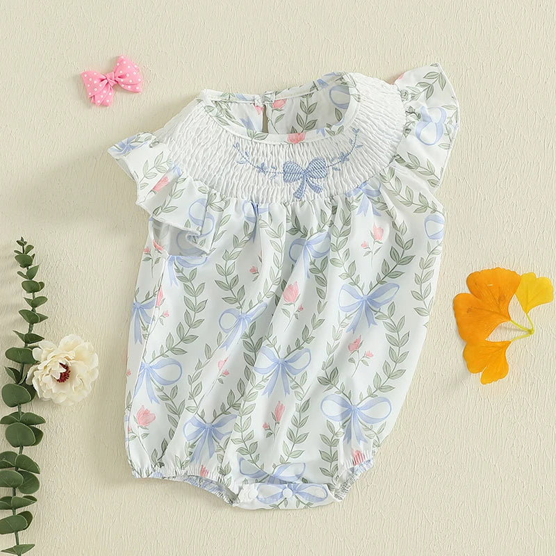 Baby Girls Romper Fly Sleeve Crew Neck Floral Print Summer Bodysuit