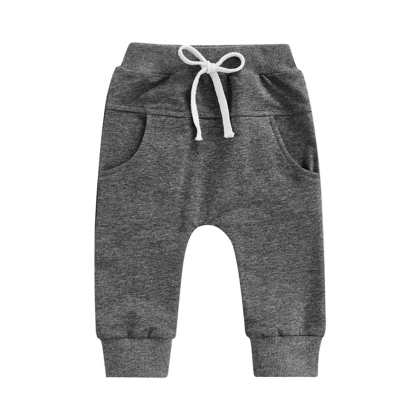 Boys Sweatpants Elastic Waist Adjustable Drawstring Plain Loose Fit Long Pants