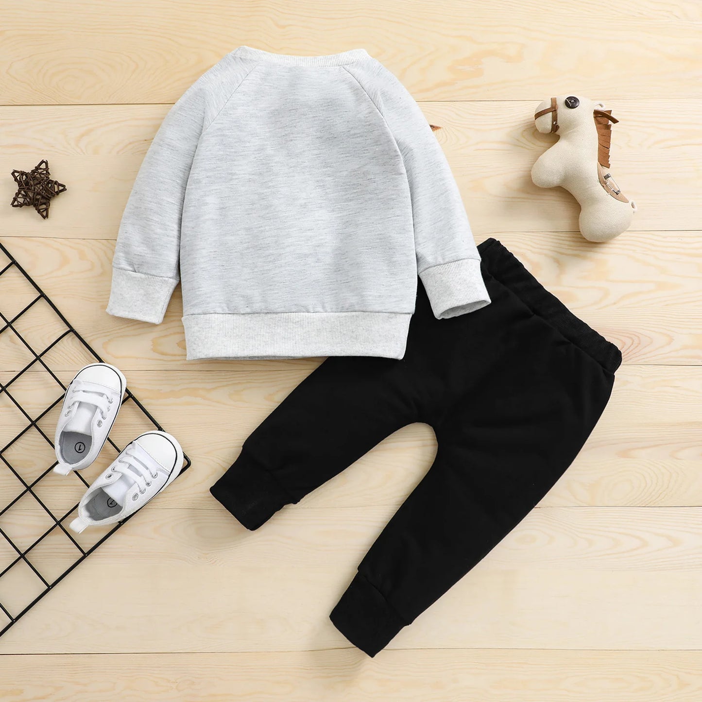 Kids Boy Autumn Tracksuit Fluffy Cartoon Bear O-Neck Long Sleeves Sweatshirt Elastic Waist Pants