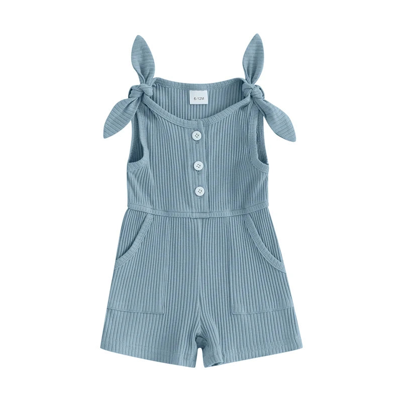 Toddler Kids Girls Rompers Shorts 4 Colors Solid Sleeveless Ribbed Knitted Jumpsuit Overalls Summer Clothes