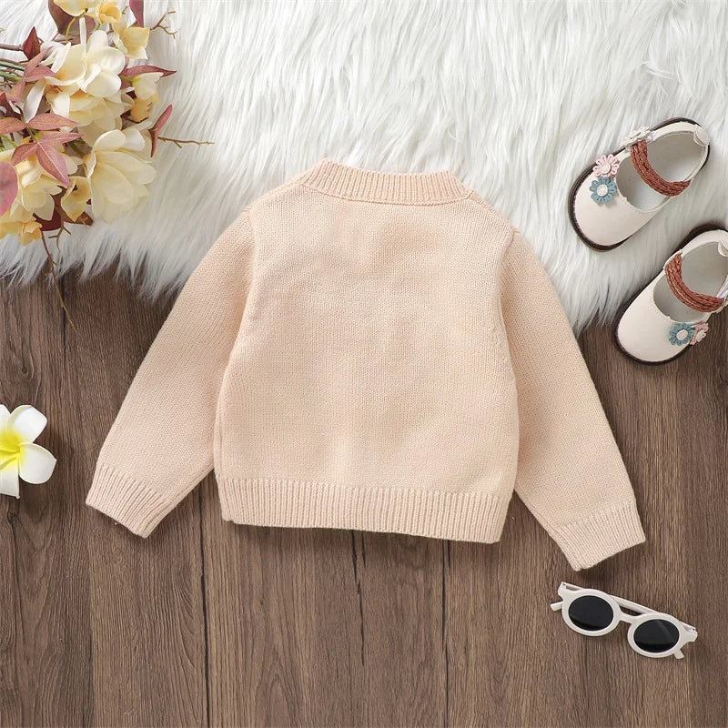 Winter Baby Girl Cardigan Long Sleeve V Neck Button Closure Flower Knit Sweater Baby Girl Sweater