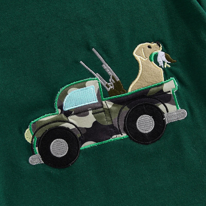 Toddler Baby Boy Summer Outfit Truck Dog Embroidery Short Sleeve T-shirts Camouflage Shorts Set