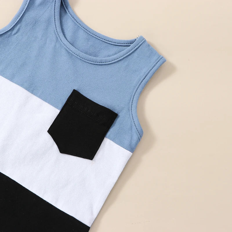 Toddler Boys 2Pcs Summer Outfit Sets Sleeveless Contrast Tank Tops Solid Drawstring Shorts