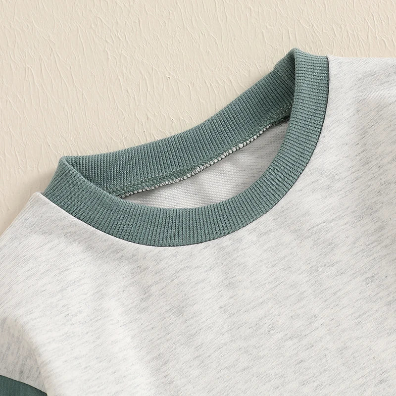 Toddler Baby Boy 2Pcs Outfit Long Sleeve Contrast Color Sweatshirt + Cargo Pants Set Clothes