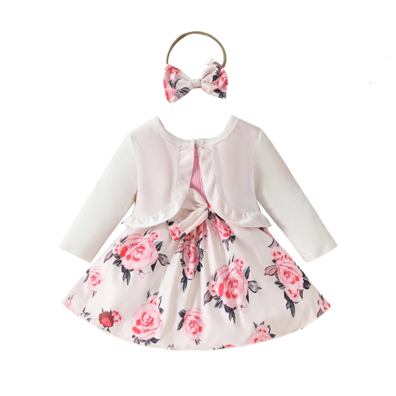Toddler Girls Outfits Floral A-Line Sleeveless Dress Long Sleeves Jacket and Headband for Summer Clothes