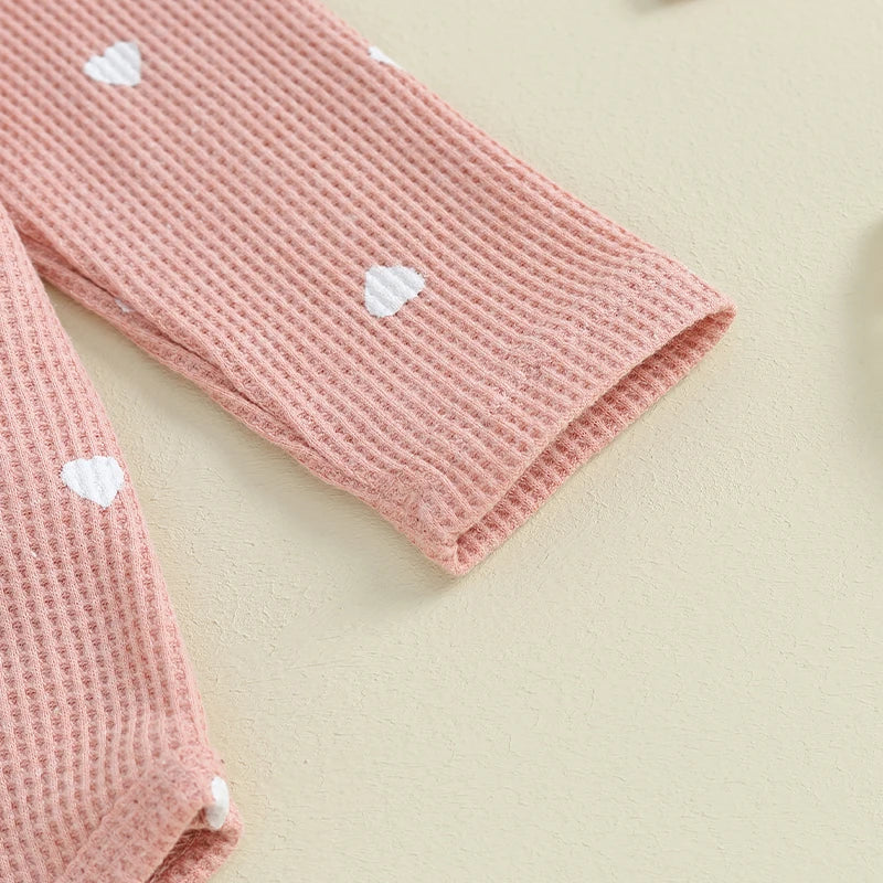 Infant Baby Girl Clothes Set Waffle Knit Heart Long Sleeve Romper Pants Headband Suit Outfits Fall Clothes