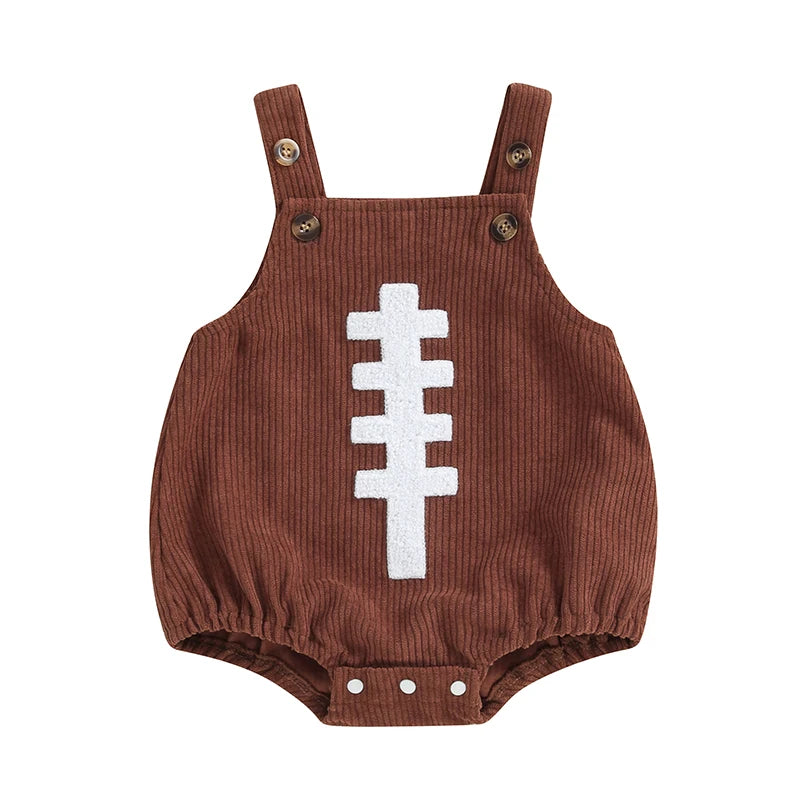 Newborn Baby Boys Girls Overalls Sleeveless Football Embroidery Rompers Newborn Summer Fall Outfit