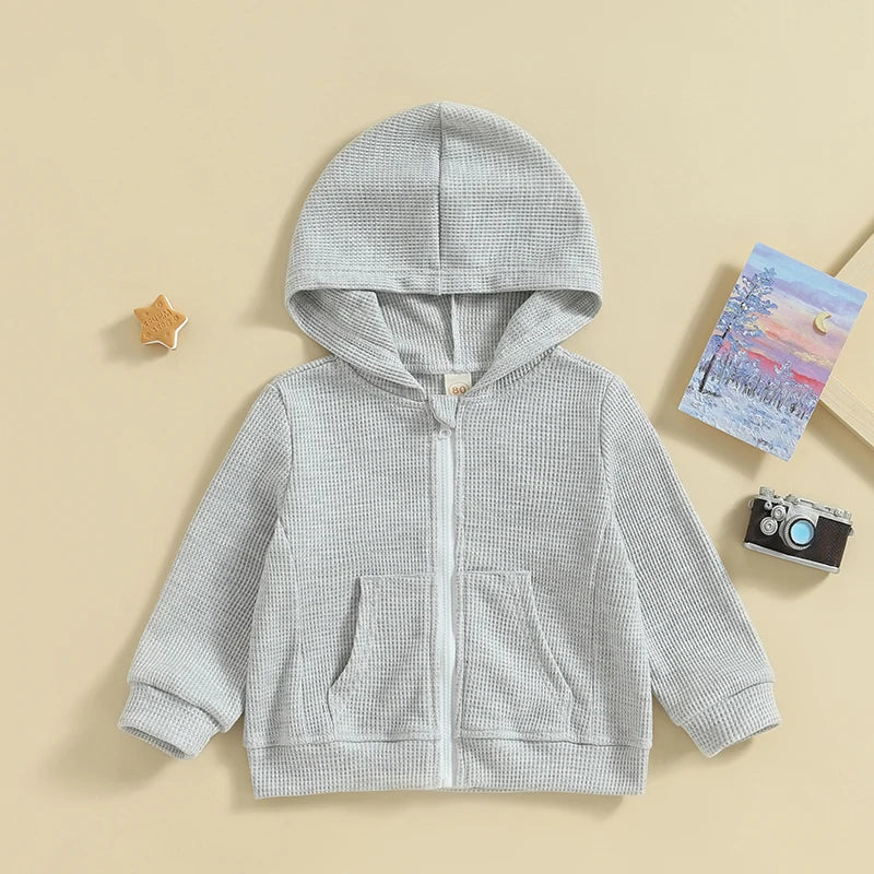 Kids Hoodie Long Sleeve Hooded Zip-up Hoodie Solid Sweatshirt