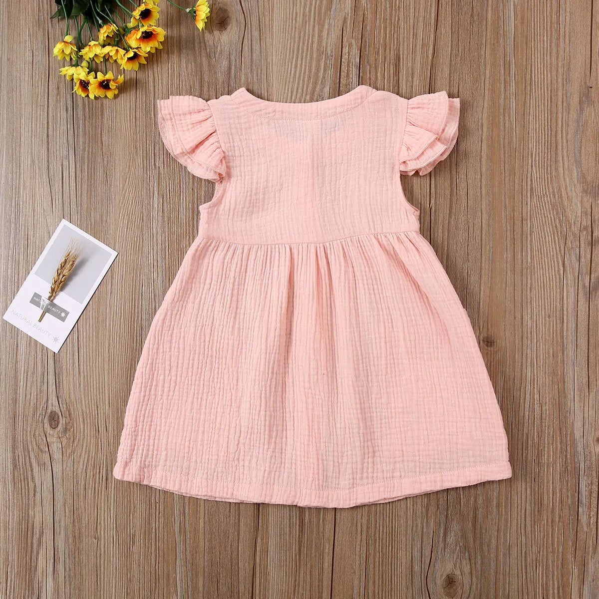 Toddler Kid Baby Girl Summer Dress Ruffles Sleeves Cotton Button Pocket Dress Sundress Clothes