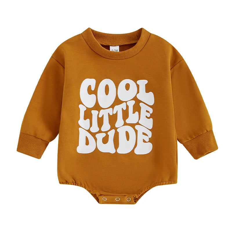 Baby Boy Sweatshirt Romper Letter Print Round Neck Long Sleeve Casual Jumpsuit