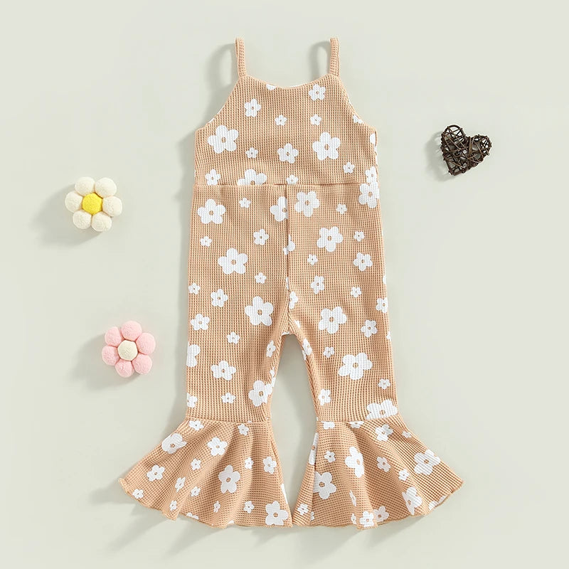 Toddler Girls Summer Romper Sling Jumpsuit Sleeveless Suspender Floral Bell-bottom Pants