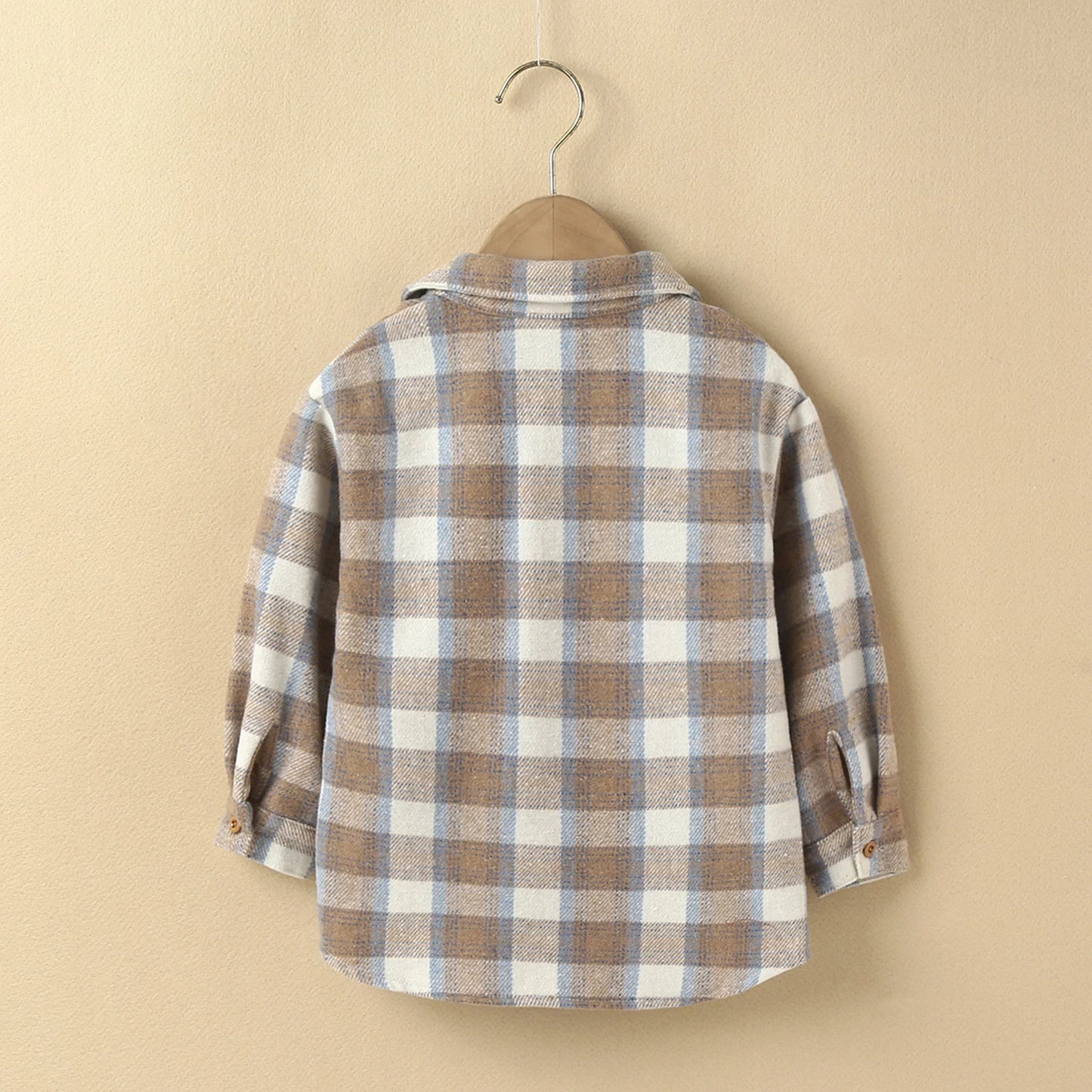 Boys Lapel Shirt Long Sleeve Plaid Printed Single-breasted Jacket