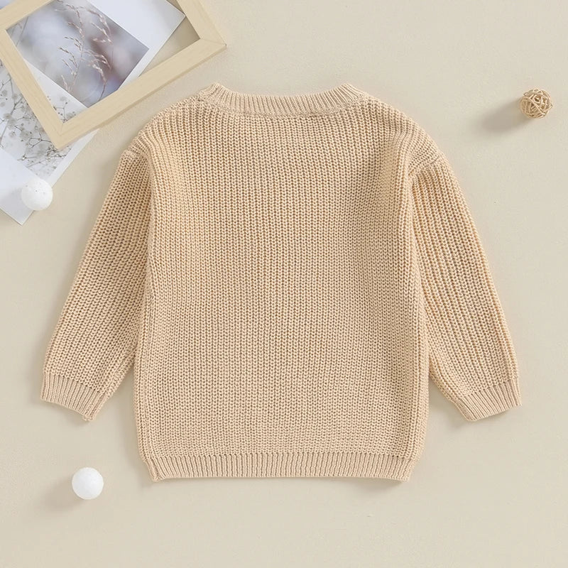 Boys Long Sleeve Letter "Big Brother" Embroidery Pullover Loose Cotton Knit Sweater