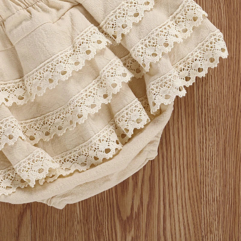 Toddler Baby Girl Summer Clothing Set Sleeveless Lace Pacthwork Solid Top Shorts 2Pcs Outfit