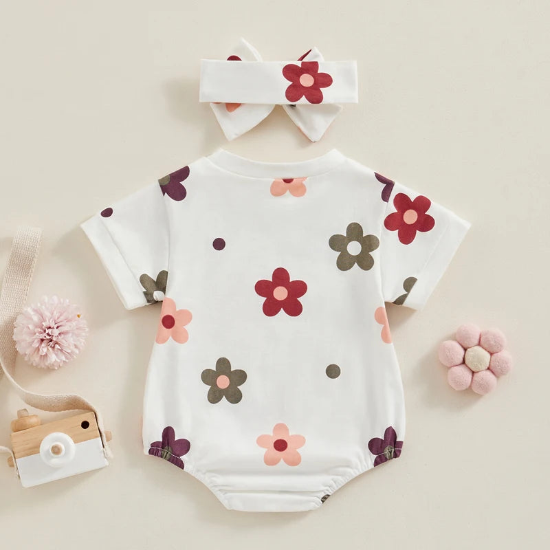 Newborn Baby Girl Summer Clothes Sleeveless Halter Romper Floral Jumpsuit Headband 0-18 Months