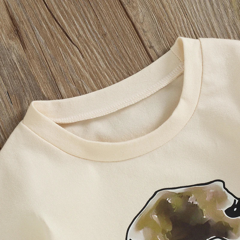 Baby Short Sleeve Crew Neck Cow Head "Moo" Print Bodysuit