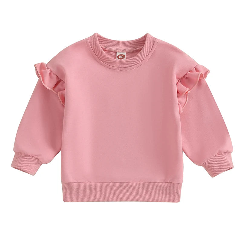 Toddler Kids Baby Boy Girl Crewneck Sweatshirt Cotton Long Sleeve Solid Color Pullover Top Casual Spring Fall Clothes