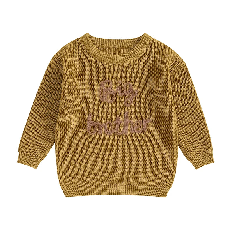 Boys Long Sleeve Letter "Big Brother" Embroidery Pullover Loose Cotton Knit Sweater