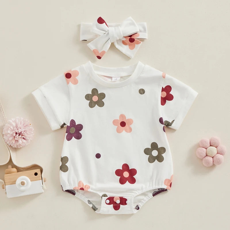 Newborn Baby Girl Summer Clothes Sleeveless Halter Romper Floral Jumpsuit Headband 0-18 Months