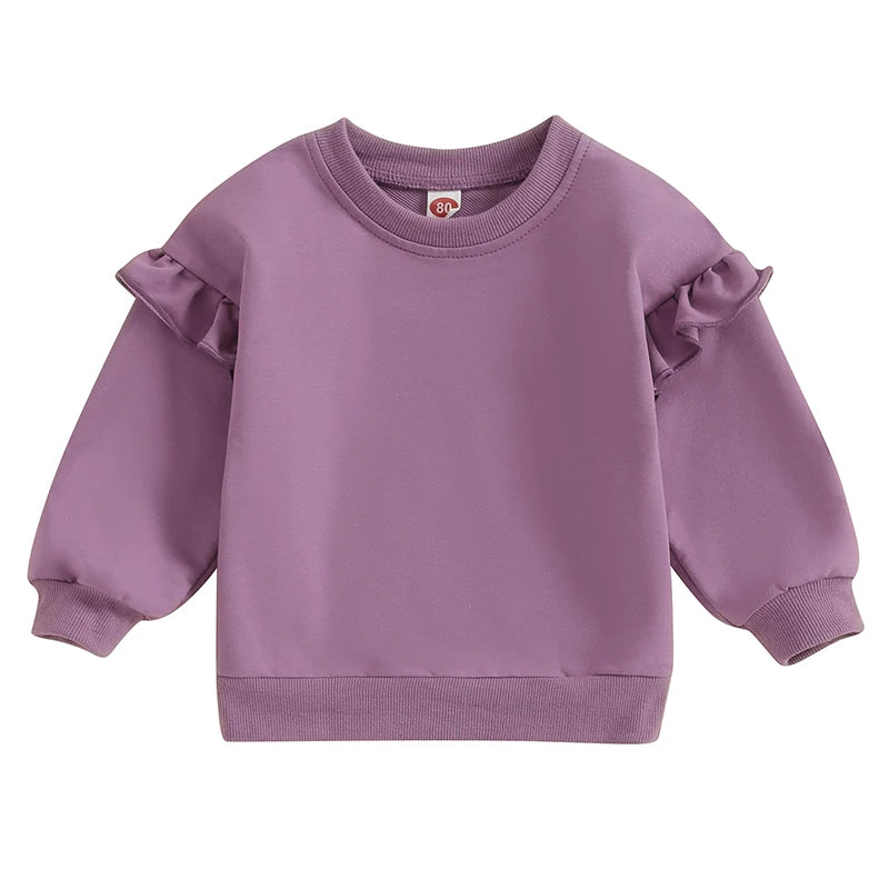 Toddler Kids Baby Boy Girl Crewneck Sweatshirt Cotton Long Sleeve Solid Color Pullover Top Casual Spring Fall Clothes