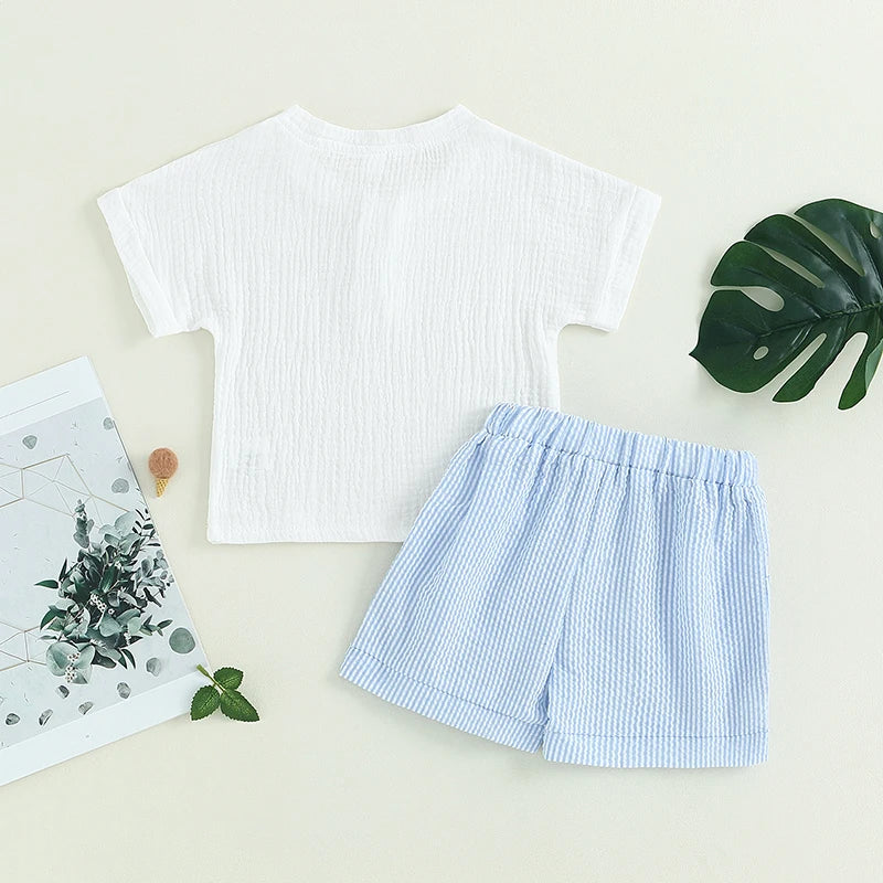 Toddler Baby Girls 2Pcs Summer Outfits Short Sleeve T-Shirt Tops Elastic Waistband Shorts Set Clothes