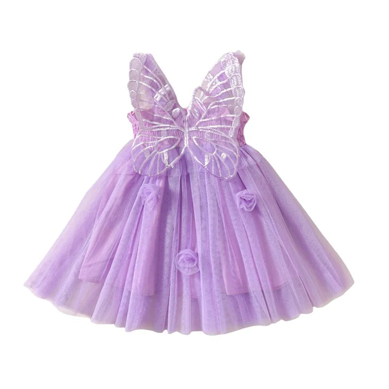 Butterfly Wings Girl Fairy Dress First Birthday Dress Flower Wedding Dress