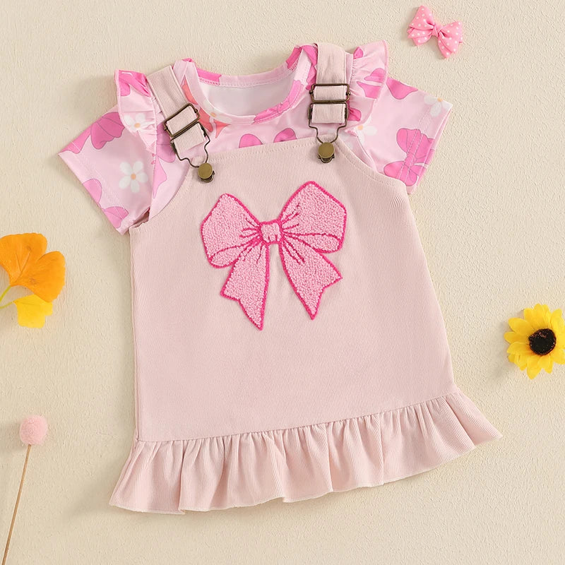 Summer Infant Baby Girls Outfits Short Sleeve Romper + Ruffle Overall Dress Set Casual Clothes